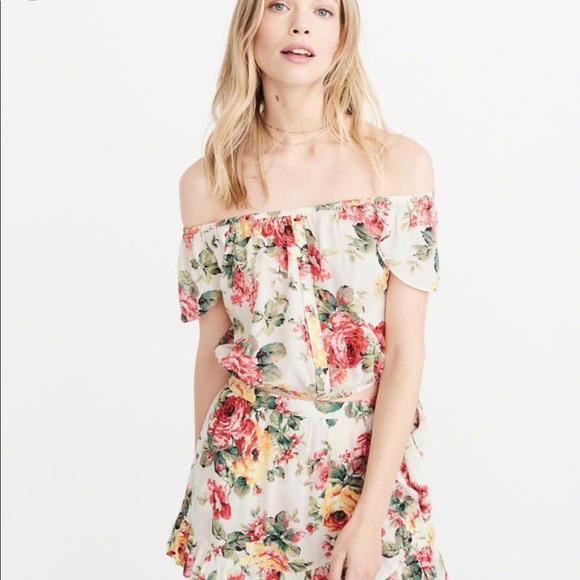 Off the Shoulder Abercrombie Floral Crop Top - Picture 1 of 3